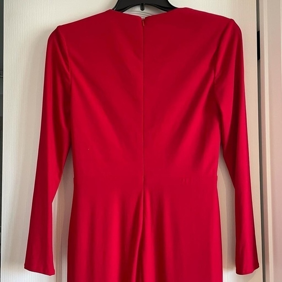 Nwt Ieena by Mac Duggal Gathered Pearl Long Sleeve  Keyhole Gown Dress in Red - Picture 6 of 12